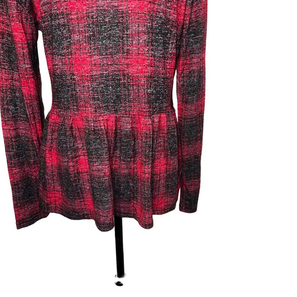 Maurices,M, plaid print ribbon accent, Henley peblum knit blouse NEW - Picture 4 of 6